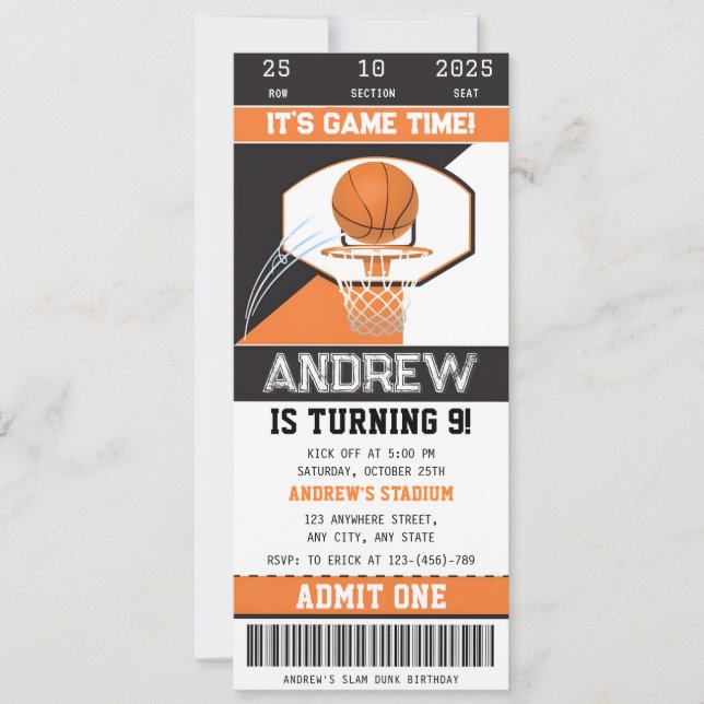 Invitation de billets de basket-ball personnel (Devant)