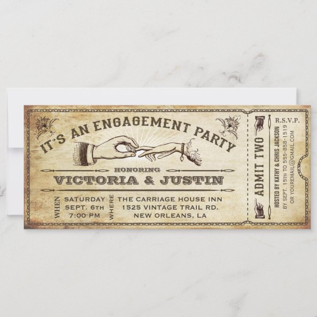 Invitation de billets de la partie de l'engagement (Devant)