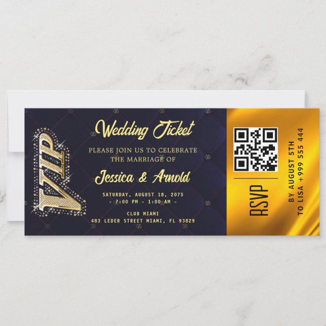 Invitation de billets de mariage d'or (Devant)
