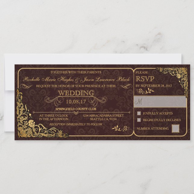 Invitation de billets de Mariage victorien avec RS (Devant)
