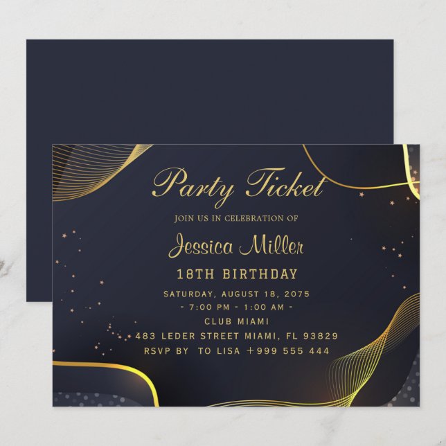 Invitation de billets Golden Party (Devant / Derrière)