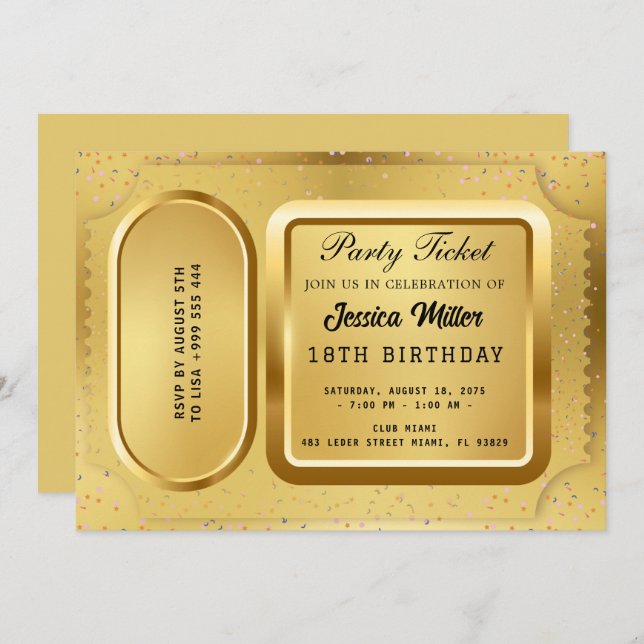Invitation de billets Golden Party (Devant / Derrière)