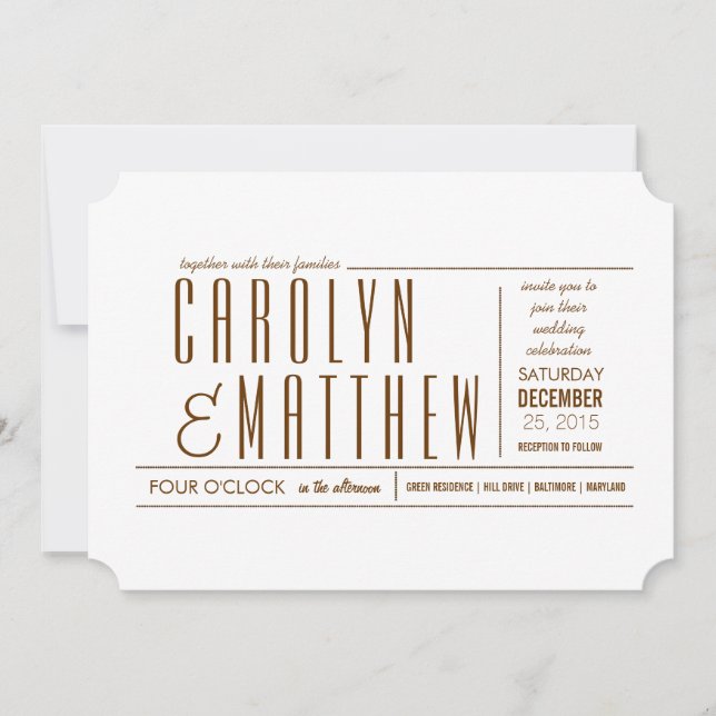 Invitation de billets Mariage moderne et élégant (Devant)