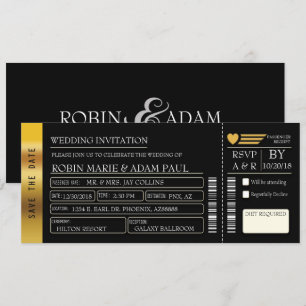 Invitation de billets Mariage or et noir