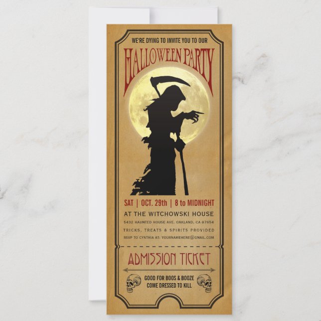 Invitation de billets pour la fête d'Halloween (Devant)