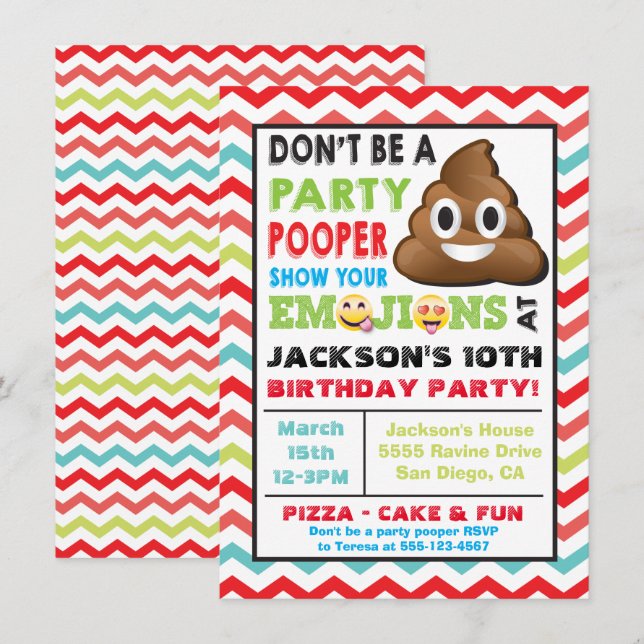Invitation de Birthay à l'Emoji Party (Devant / Derrière)