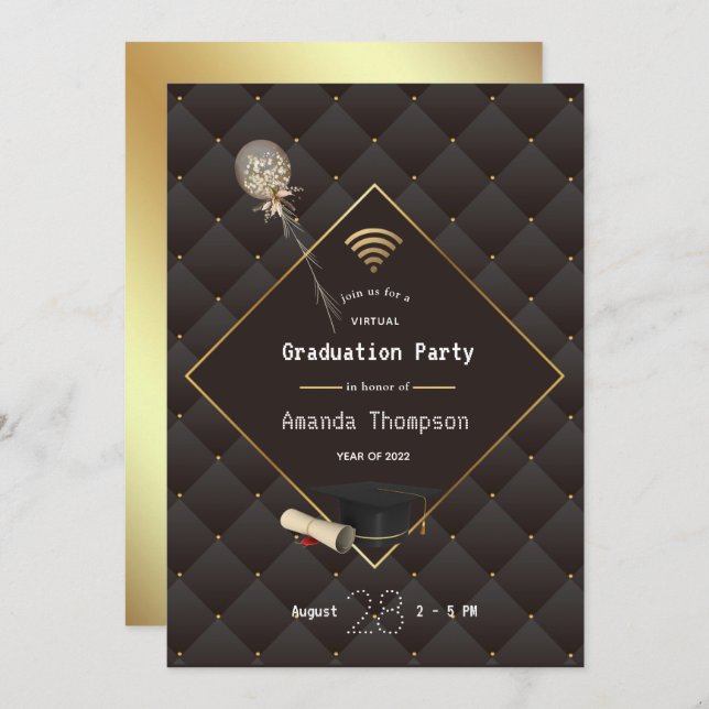 Invitation de Black and Gold Virtual Graduation Pa (Devant / Derrière)