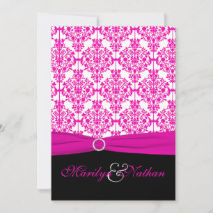 Invitation de Black and Hot Pink Mariage damassé