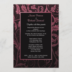 Invitation de Black and Raspberry Mariage damassé