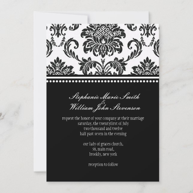 Invitation de Black and White Mariage damassé (Devant)