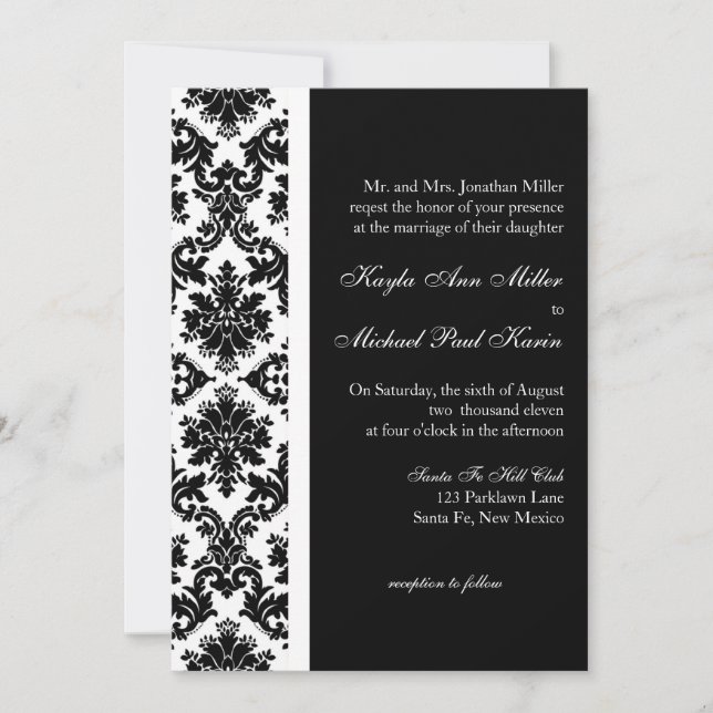 Invitation de Black and White Mariage damassé (Devant)