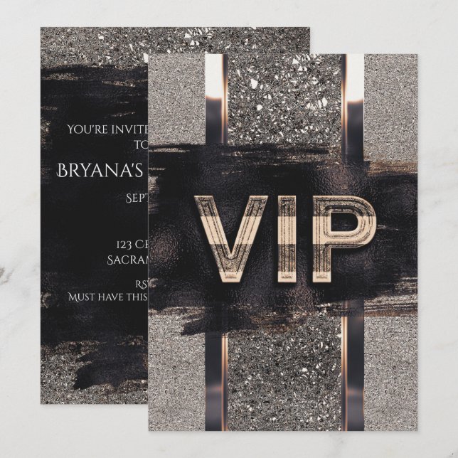 Invitation de Black & Faux Metallic VIP Party (Devant / Derrière)