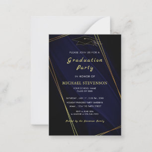 Invitation de Black Grad Party encadrée d'or moder