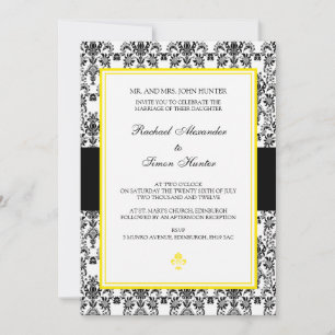 Invitation de Black & White Mariage damassé - jaun