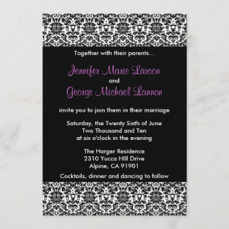 Invitation de Black/White/Purple Mariage damassé