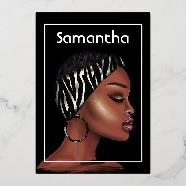 Invitation de Black Woman Birthday Party Foil (Recto)