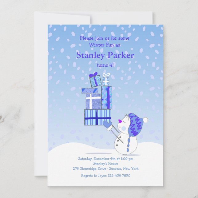 Invitation de bleu de bonhomme de neige (Devant)