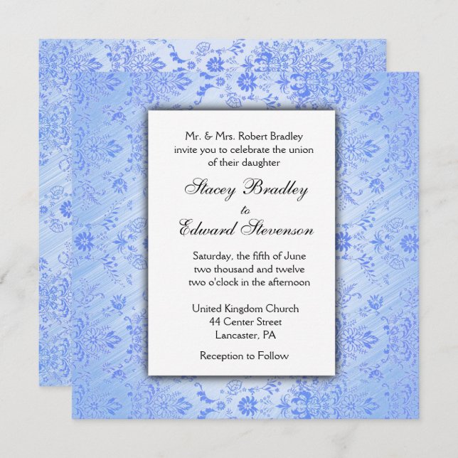 Invitation de Blue Mariage damassé (Devant / Derrière)