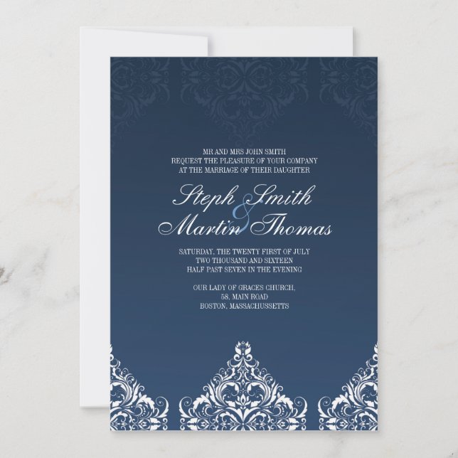 Invitation de Blue Mariage damassé (Devant)