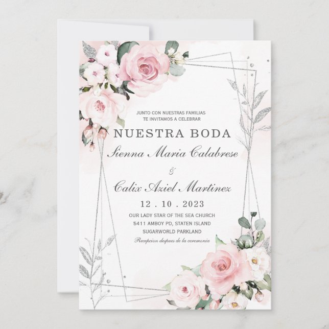 Invitation De Boda en Rosa Empolvado y gris (Devant)