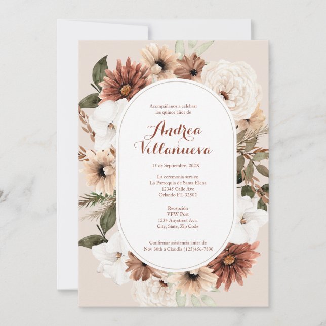 Invitation de Boho quinceañera (Devant)