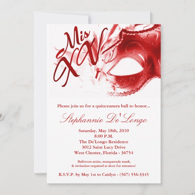 invitation de boule de Quinceanera du masque 15 de (Devant)