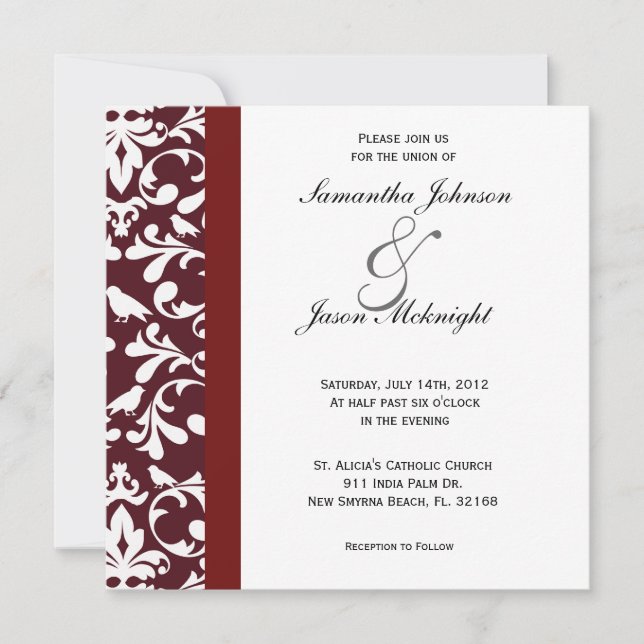 invitation de Bourgogne mariage damassé (Devant)