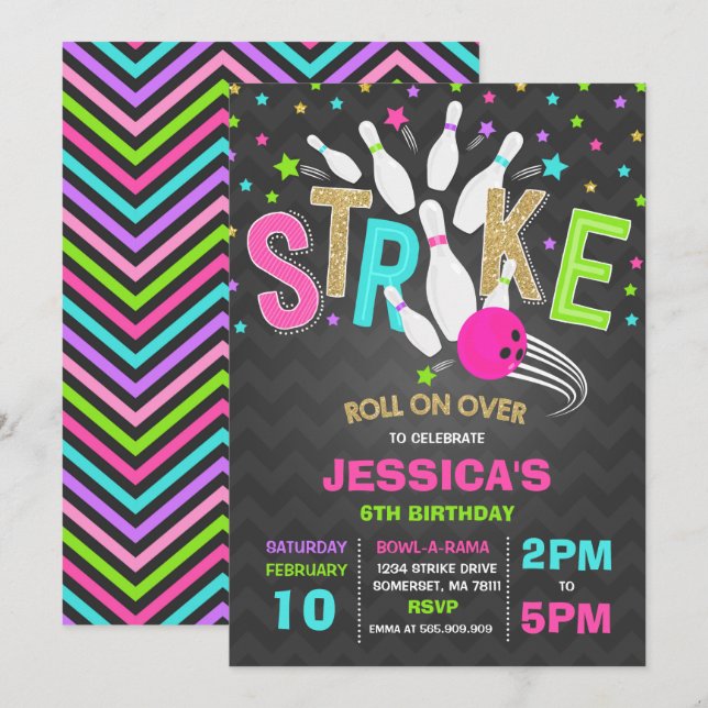 Invitation de Bowling Bowling Frappe d'anniversair (Devant / Derrière)