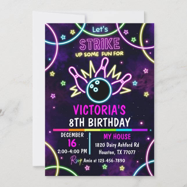 Invitation de Bowling, Épingles, Bowling de fille (Devant)