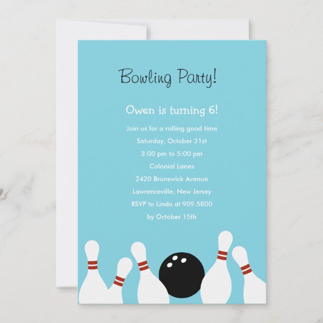 Invitation de Bowling Fun Party (Turquoise) (Devant)
