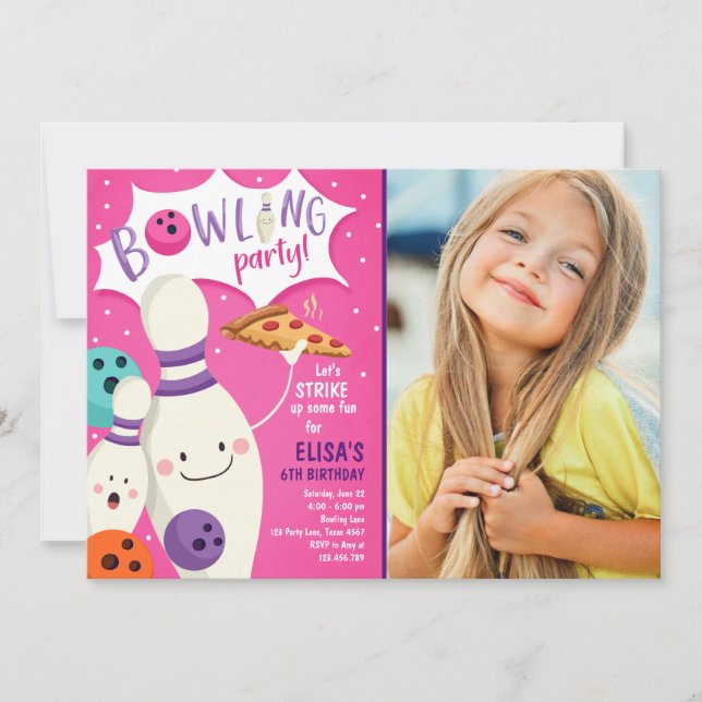 Invitation de Bowling Girl Pizza Pink (Devant)