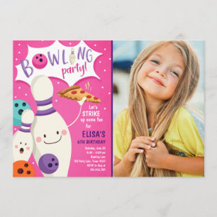 Invitation de Bowling Girl Pizza Pink