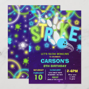 Invitation de bowling Neon Bowling Anniversaire