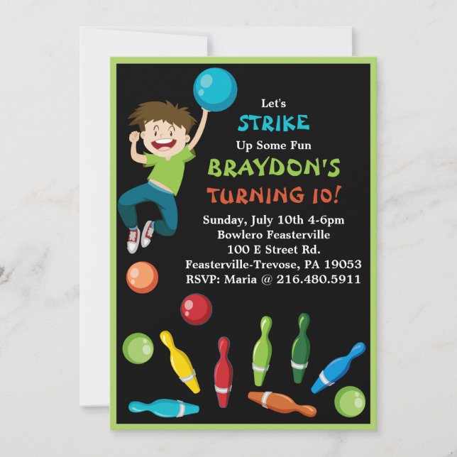 Invitation de Bowling Party Joyeux Invitation d'an (Devant)