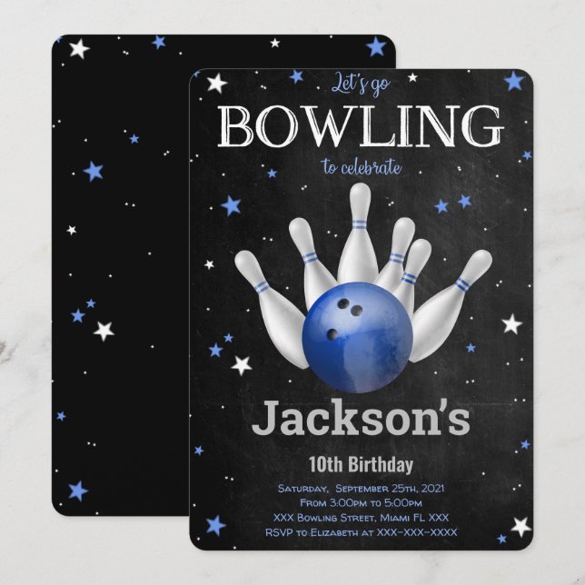 Invitation de boy Bowling modifiable (Devant / Derrière)