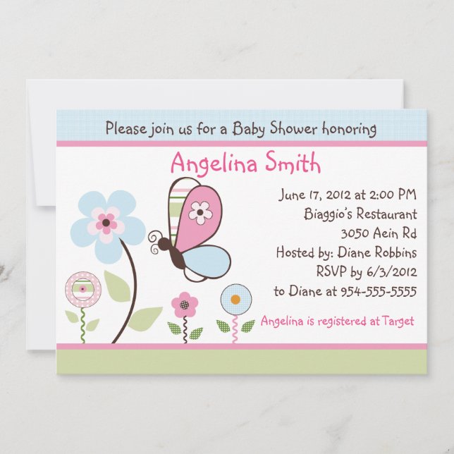 Invitation de Bria Garden/Baby shower papillon (Devant)
