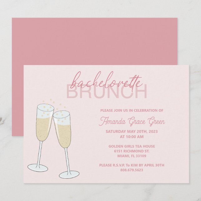 Invitation de brunch de Bachelorette au Champagne (Devant / Derrière)