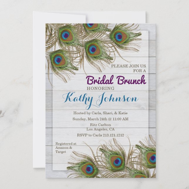 Invitation de brunch de Fête de la mariée de plume (Devant)