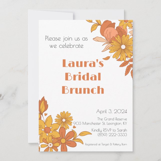 Invitation de brunch de mariage bohème rétro rose  (Devant)