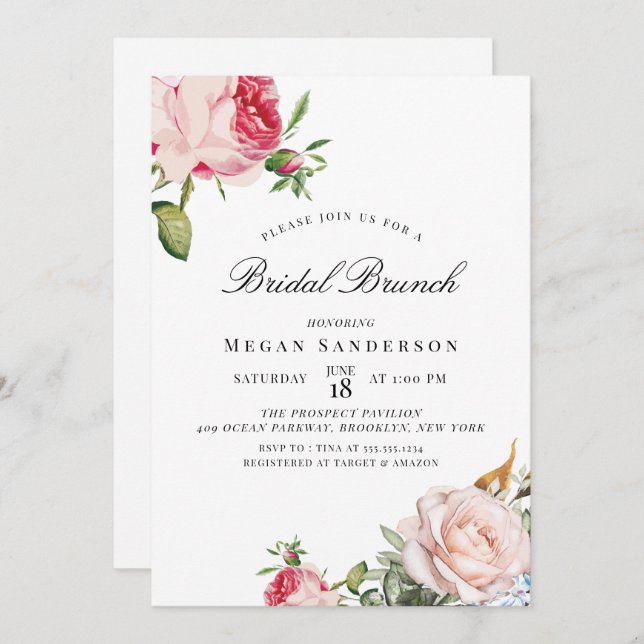 Invitation de Brunch de Mariée | Floral d'Été (Devant / Derrière)