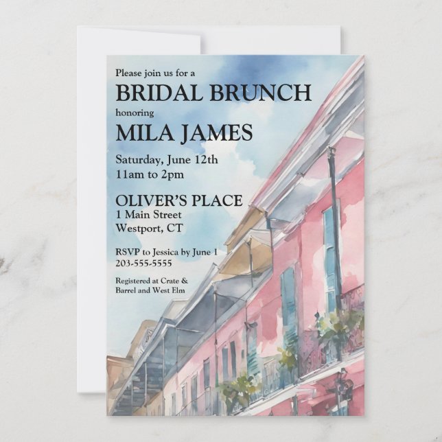 Invitation de brunch de mariée inspirée par NOLA (Devant)