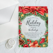 Invitation de brunch de Noël Couronne florale aqua