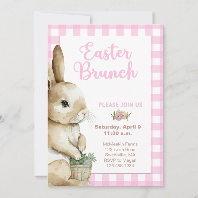 Invitation de Brunch de Pâques, Aquarelle Rabbit,  (Devant)