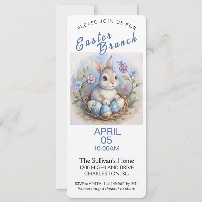Invitation de Brunch de Pâques avec lapin de Pâque (Devant)
