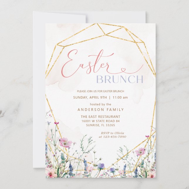 Invitation de Brunch de Pâques Fleur sauvage du pr (Devant)