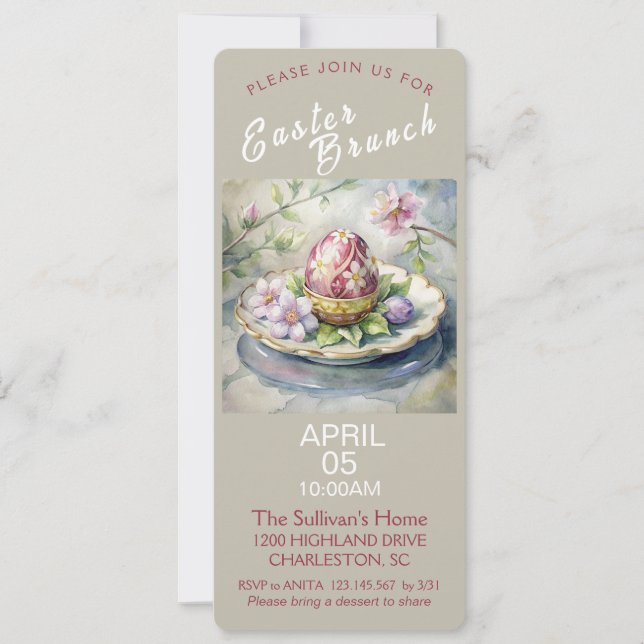 Invitation de Brunch de Pâques vintage (Devant)