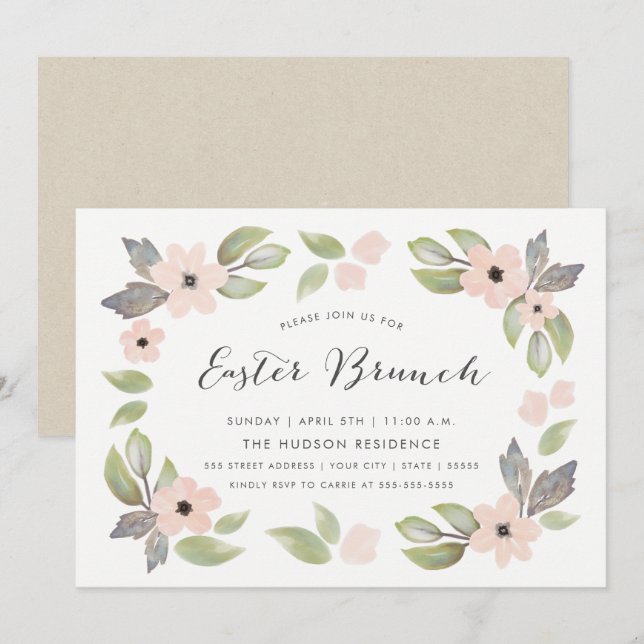 Invitation de Brunch Fleurs de Pâques (Devant / Derrière)