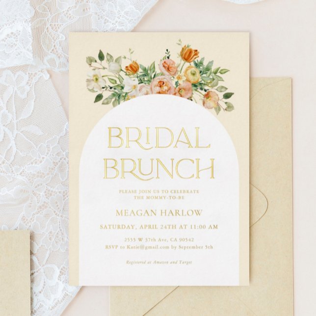 Invitation de brunch floral boho feuille d'or (Créateur téléchargé)
