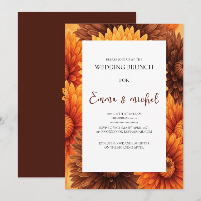 Invitation de Brunch Mariage Floral Automne (Devant / Derrière)