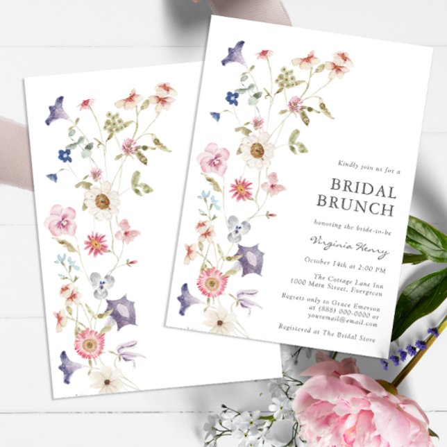 Invitation de Brunch nuptial floral (Wildflower Tea Party Bridal Shower Wedding Invitation by Painted Paperie)